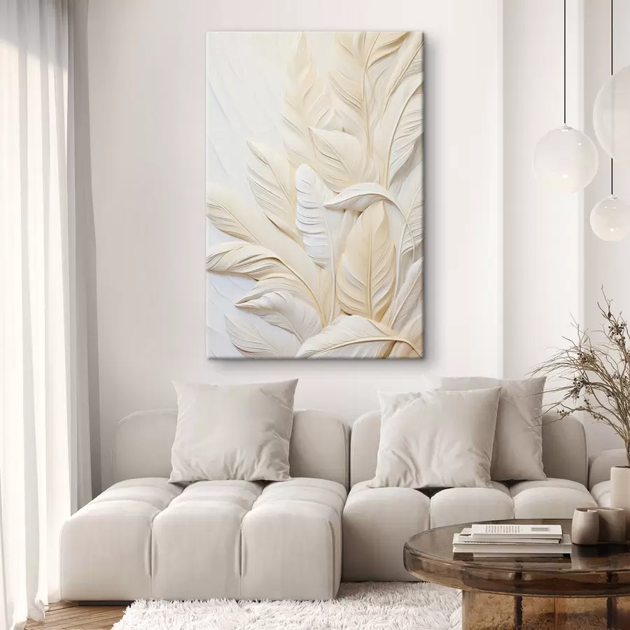 fotótapéta Krém színű tollak egymást átfedve, puha, világos háttérrel s47883