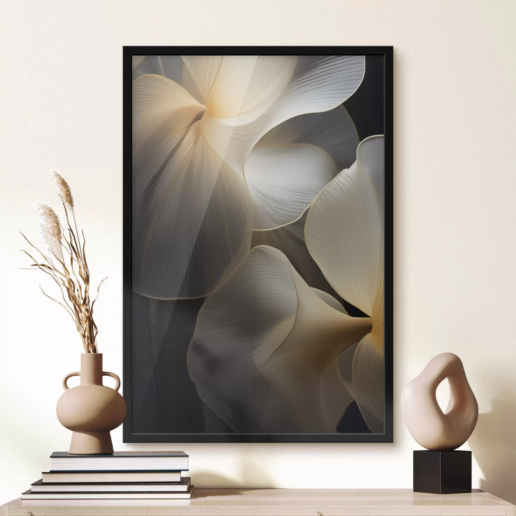 fotószőnyeg Absztrakt, áttetsző szirmok finom vonalakkal, sötét háttér előtt f47859