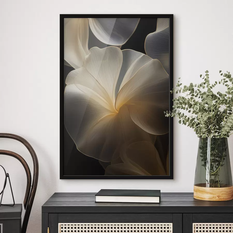 fotószőnyeg Absztrakt, áttetsző szirmok finom vonalakkal, sötét háttér előtt f47860