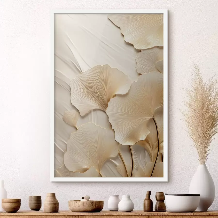 fotószőnyeg Ginkgo levélkivonat texturált, világos háttér előtt, elegáns és absztrakt kompozíció f47867