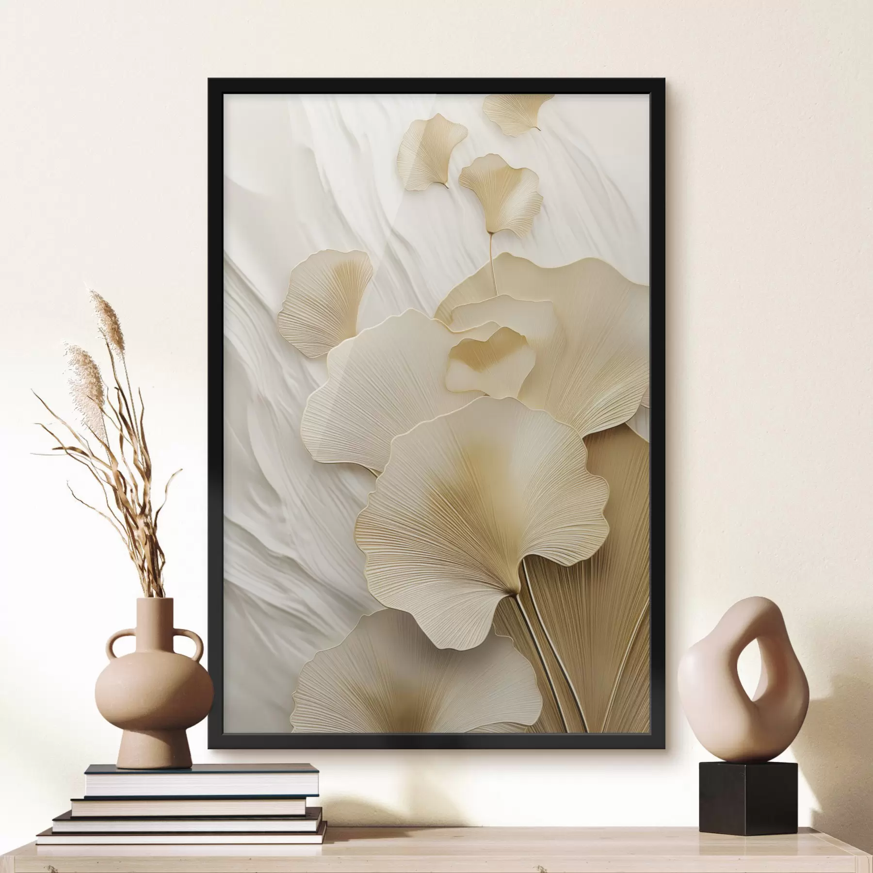 fotószőnyeg Ginkgo levélkivonat texturált, világos háttér előtt, elegáns és absztrakt kompozíció f47868