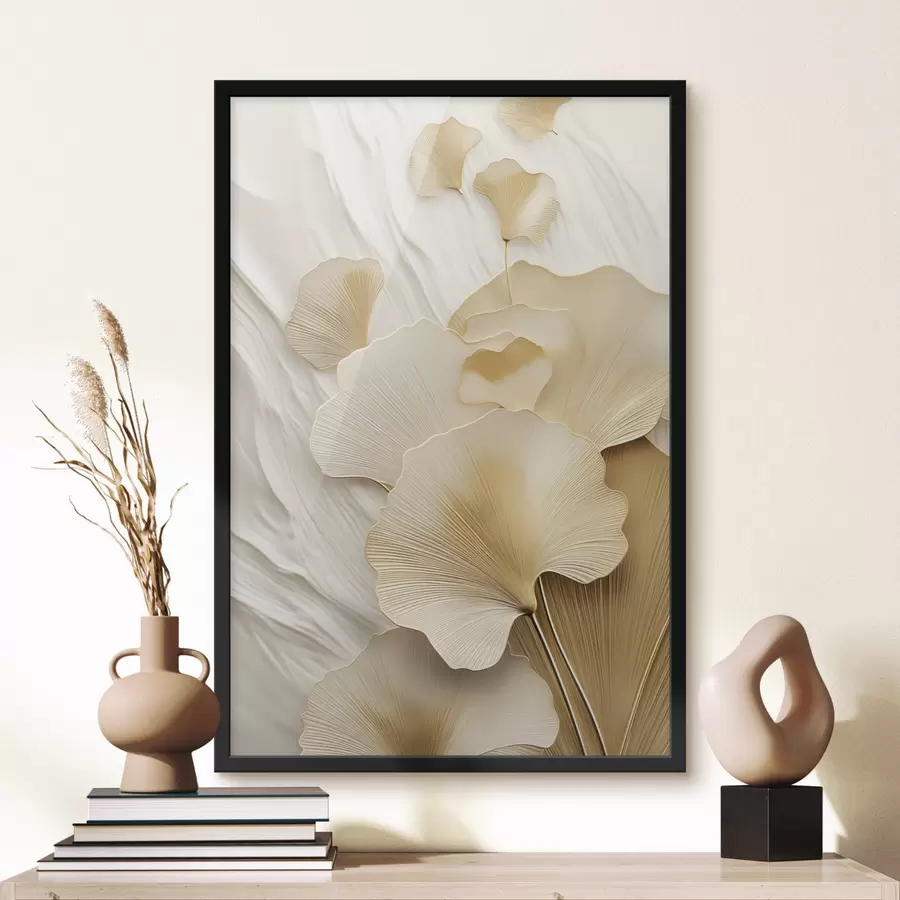 fotószőnyeg Ginkgo levélkivonat texturált, világos háttér előtt, elegáns és absztrakt kompozíció f47868