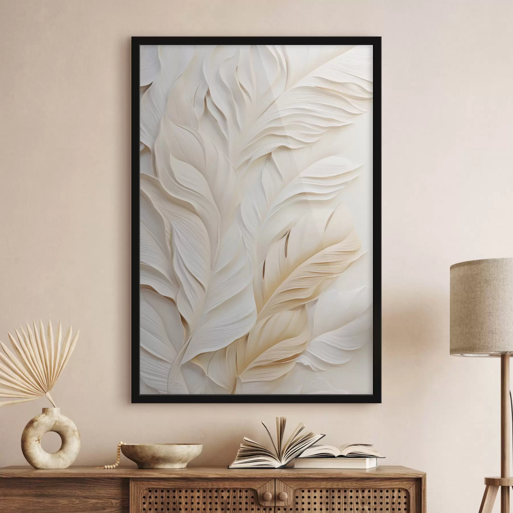 fotószőnyeg Krém színű tollak egymást átfedve, puha, világos háttérrel f47884