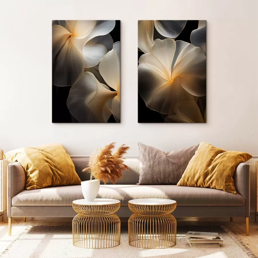 fotótapéta Absztrakt, áttetsző szirmok finom vonalakkal, sötét háttér előtt m30050