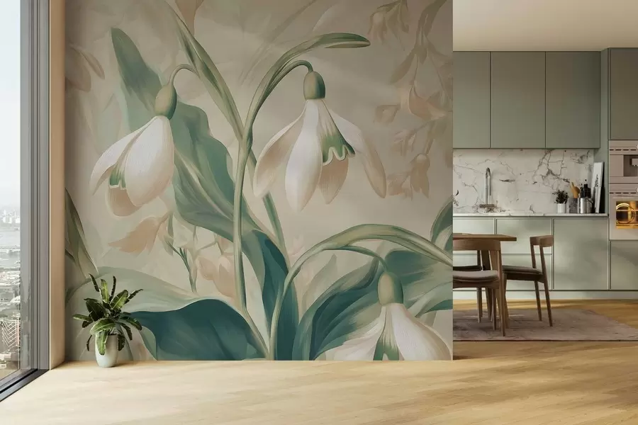 fotószőnyeg virágzó hóvirágok bézs háttér előtt w05234