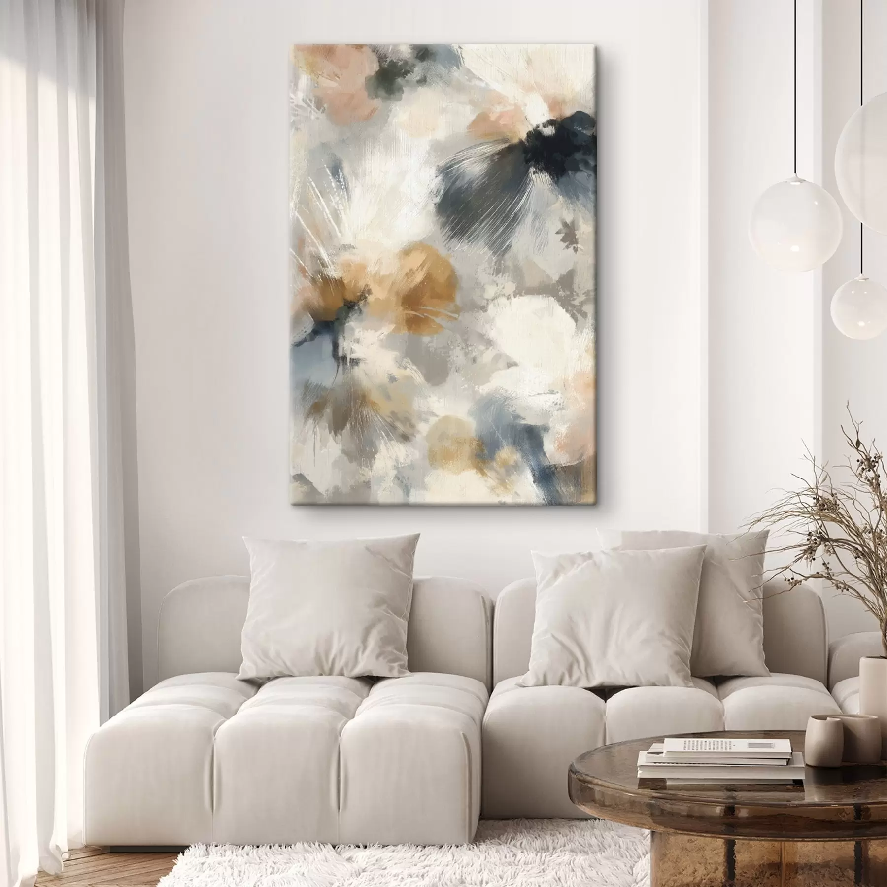 fotótapéta Művészi kompozíció nagy virágokkal és lineáris grafikával s47971