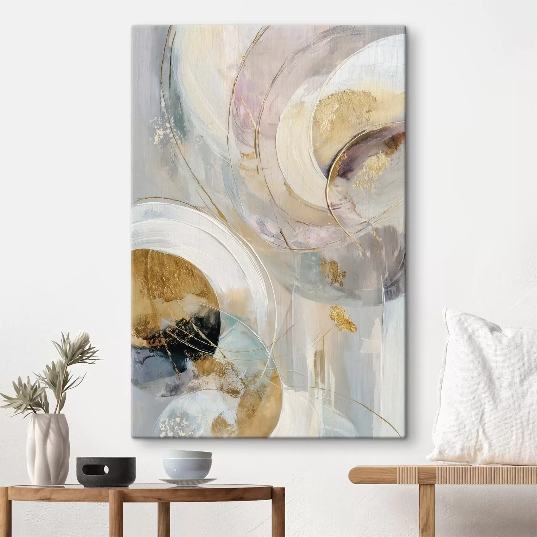 fotótapéta Réteges kör alakú elemekkel és ecsetvonásokkal készült kompozíció s47983