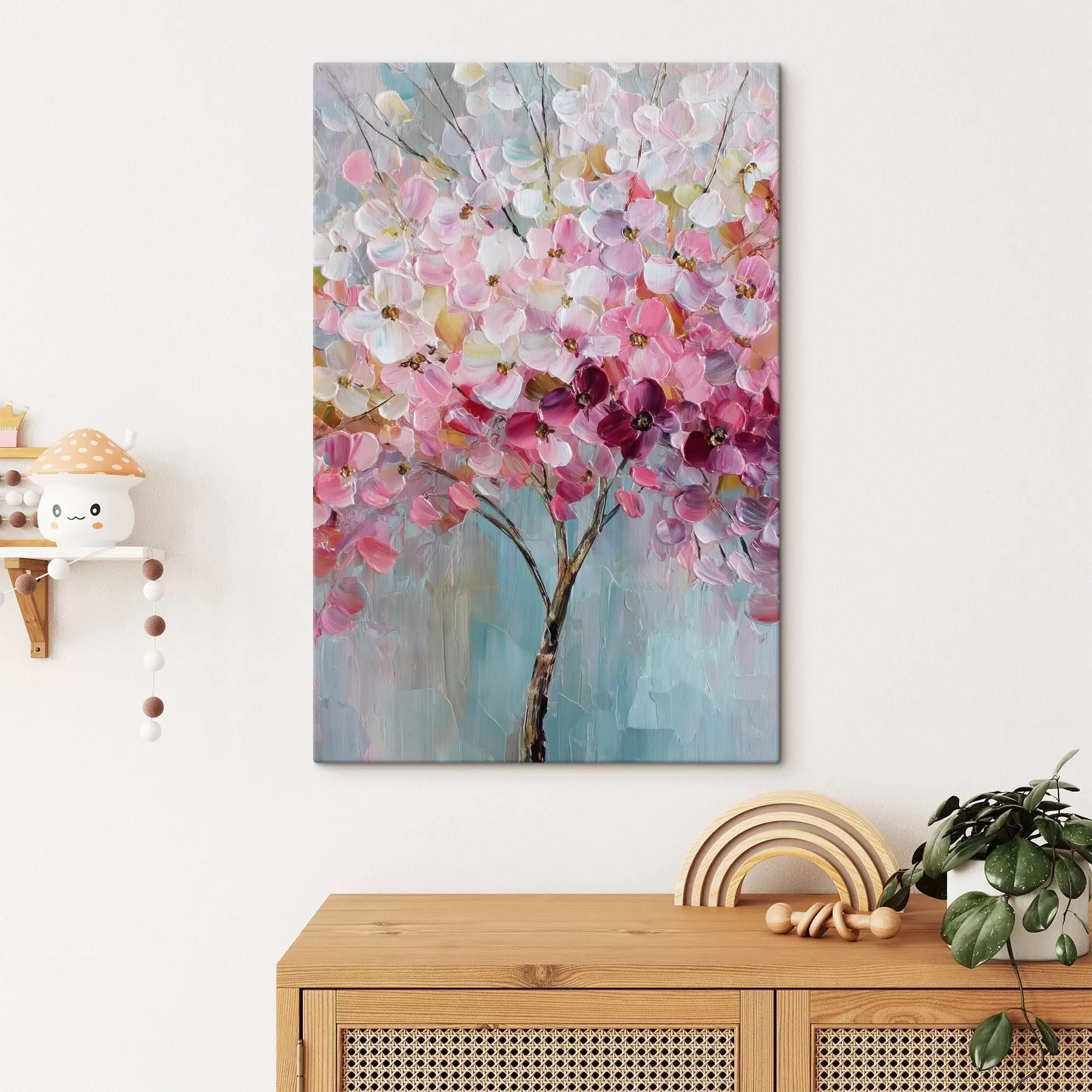 fotótapéta Finom rózsaszín virágok a tiszta égbolton s47988