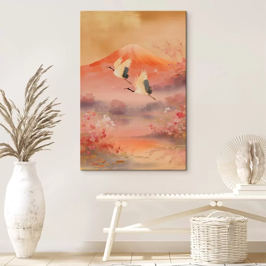 fotótapéta Hagyományos keleti motívum cseresznyevirágokkal és darvakkal s47991