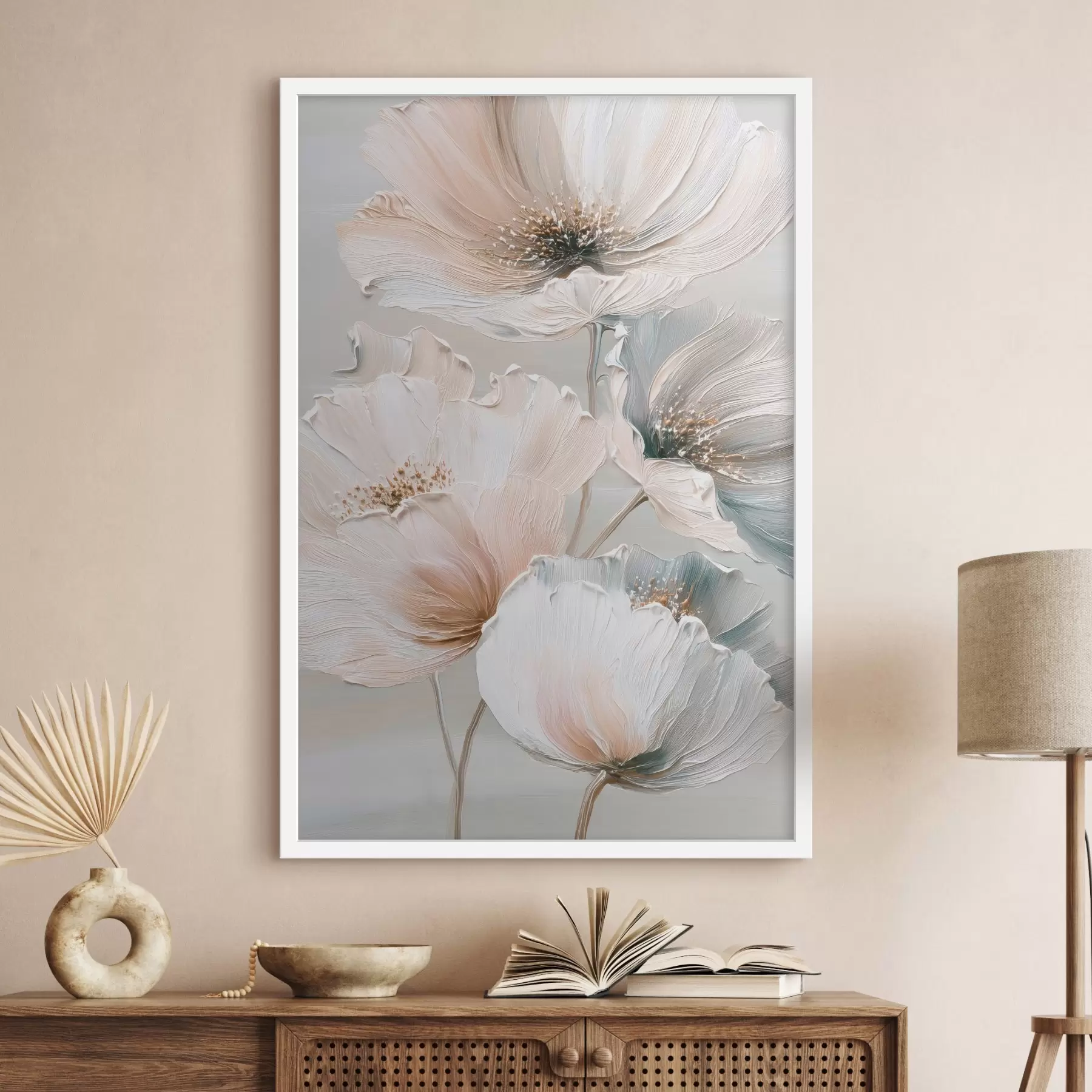 fotószőnyeg Virágkompozíció texturált ecsetvonásokkal, bézs-rózsaszín színpalettával f47961