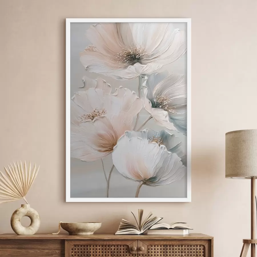 fotószőnyeg Virágkompozíció texturált ecsetvonásokkal, bézs-rózsaszín színpalettával f47961