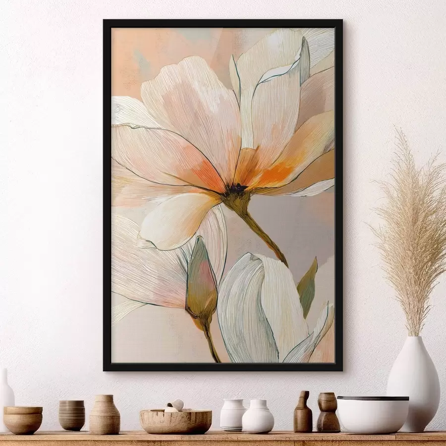 fotószőnyeg Virágkompozíció barack és kék árnyalatokban f47969