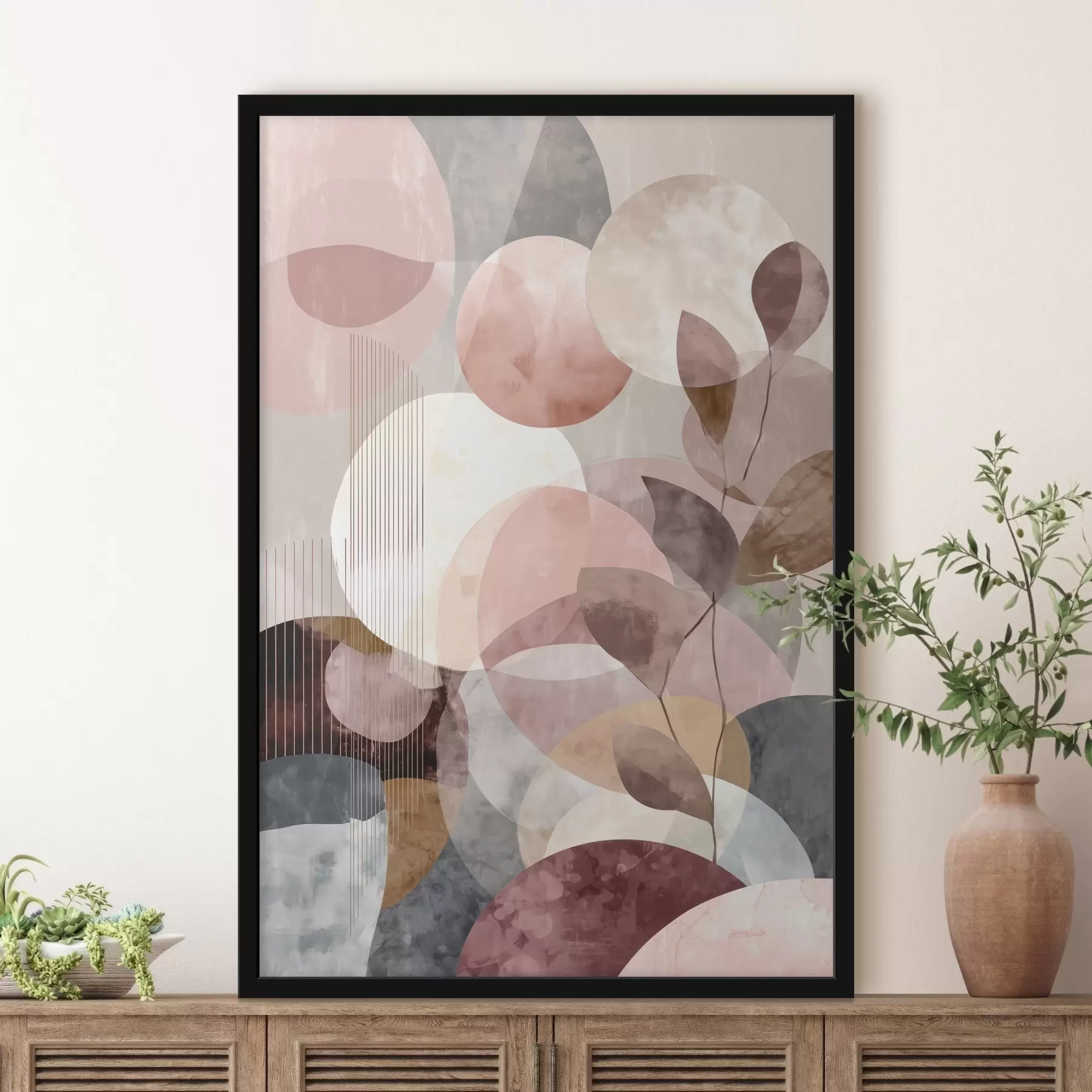 fotószőnyeg Geometrikus formák és botanikai elemek modern minimalista stílusban f47975