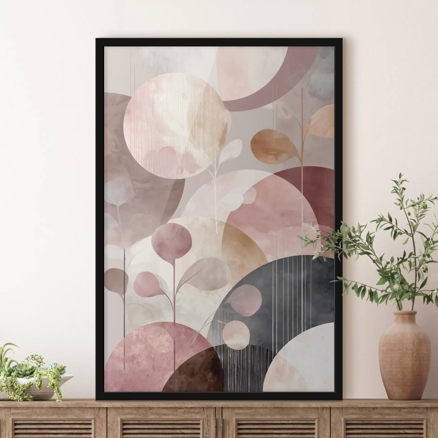 fotószőnyeg Átlátszó körök és stilizált ágak kompozíciója f47978