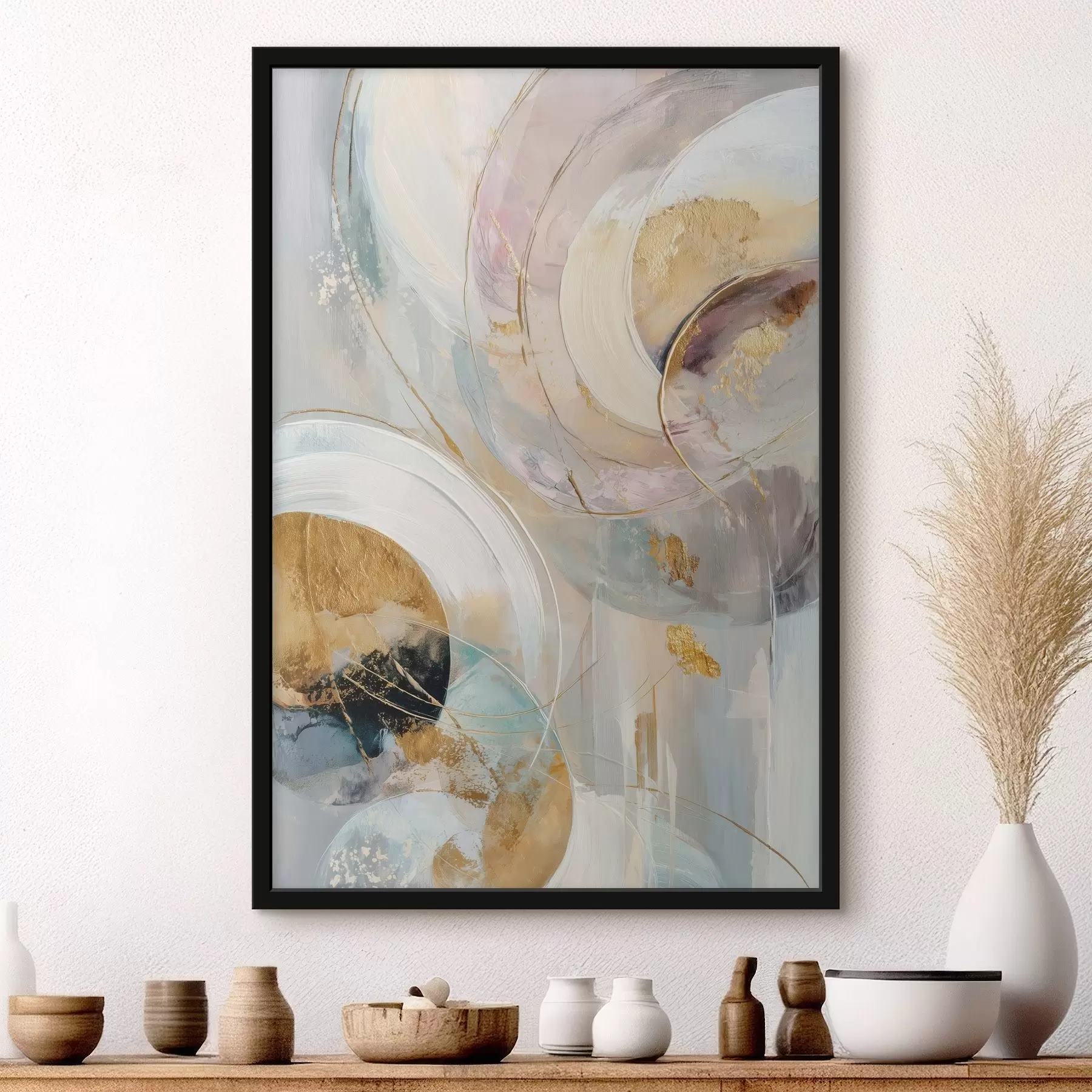 fotószőnyeg Réteges kör alakú elemekkel és ecsetvonásokkal készült kompozíció f47983