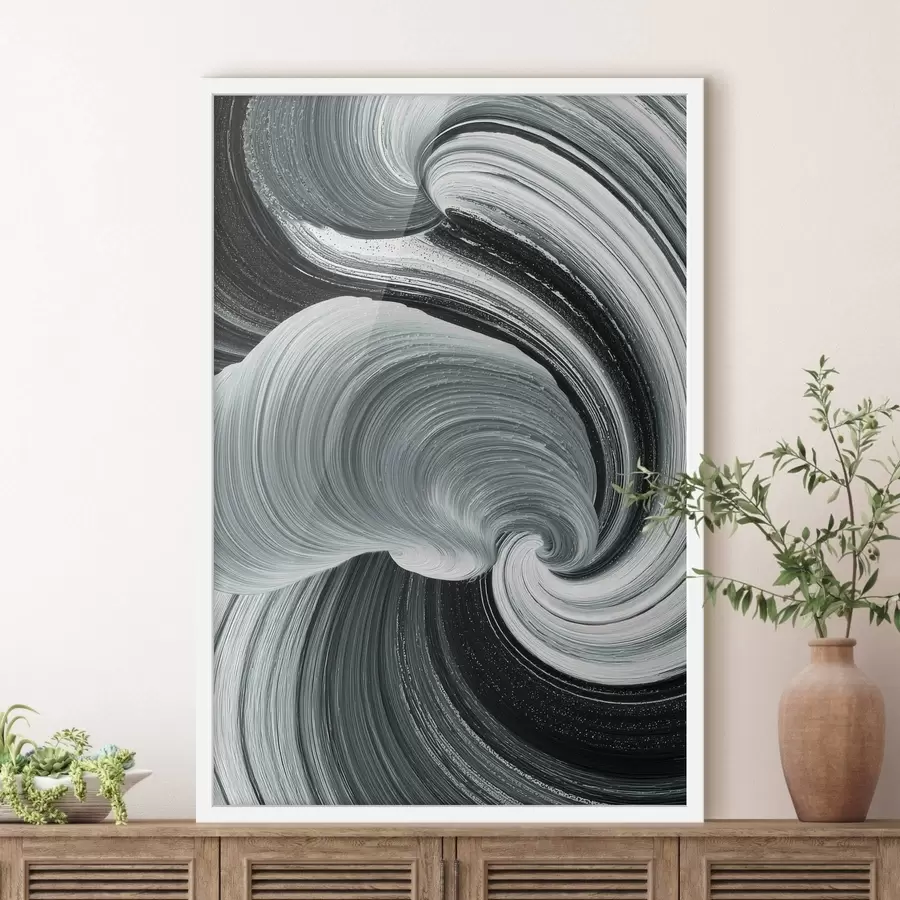 fotószőnyeg Mozgásenergia: fekete-fehér absztrakt olajfestmény stílusban f47990