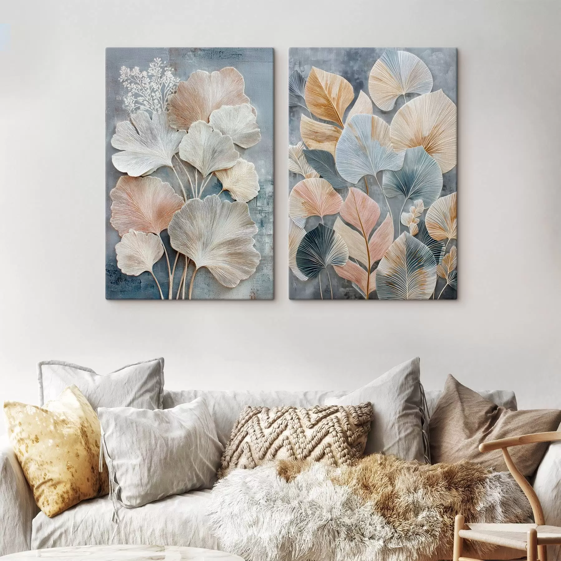 fotótapéta Absztrakt kompozíció dekoratív lombokkal szürke-bézs színpalettán m30030