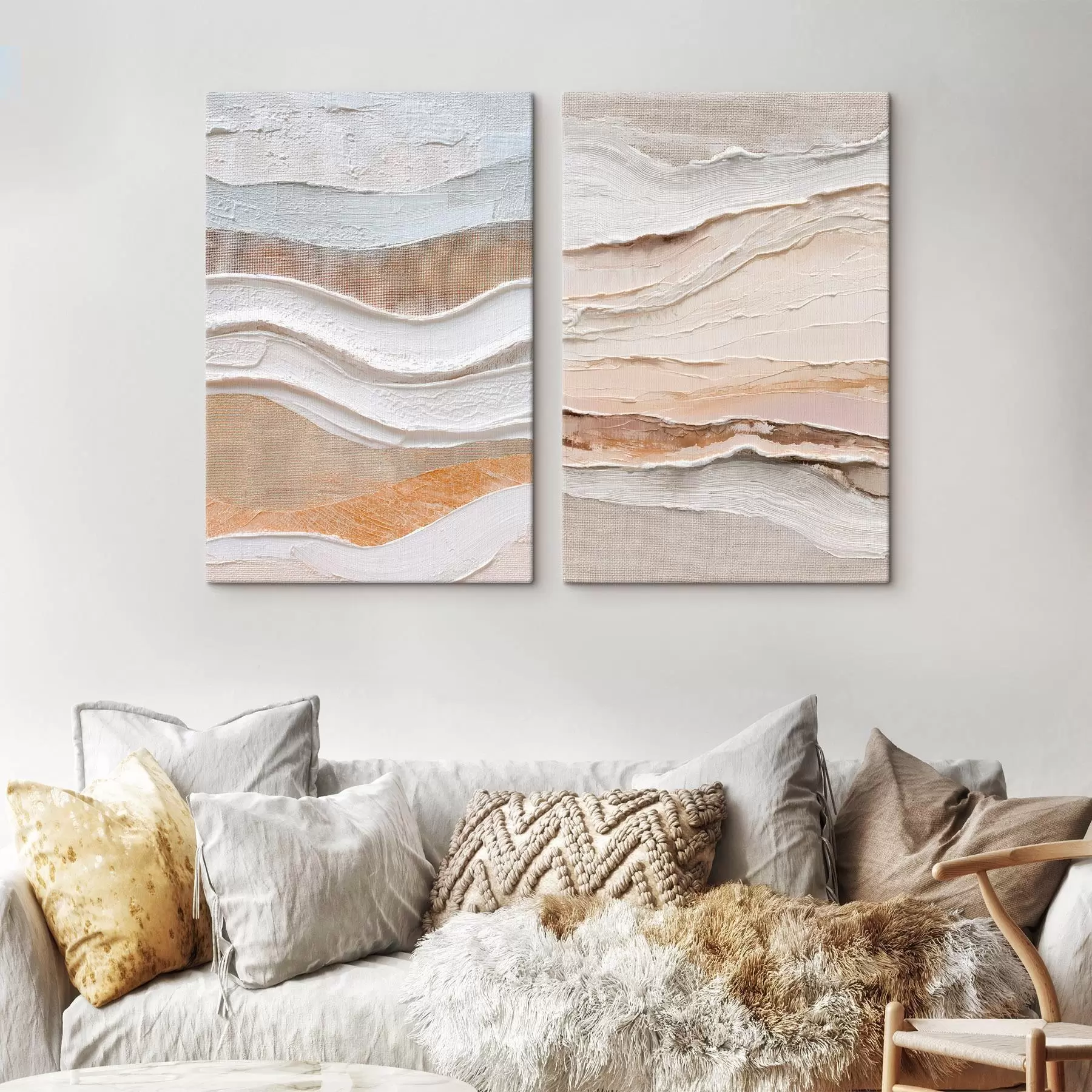 fotótapéta Minimalista diptichon texturált hullámokkal lenvászon háttérrel m30031