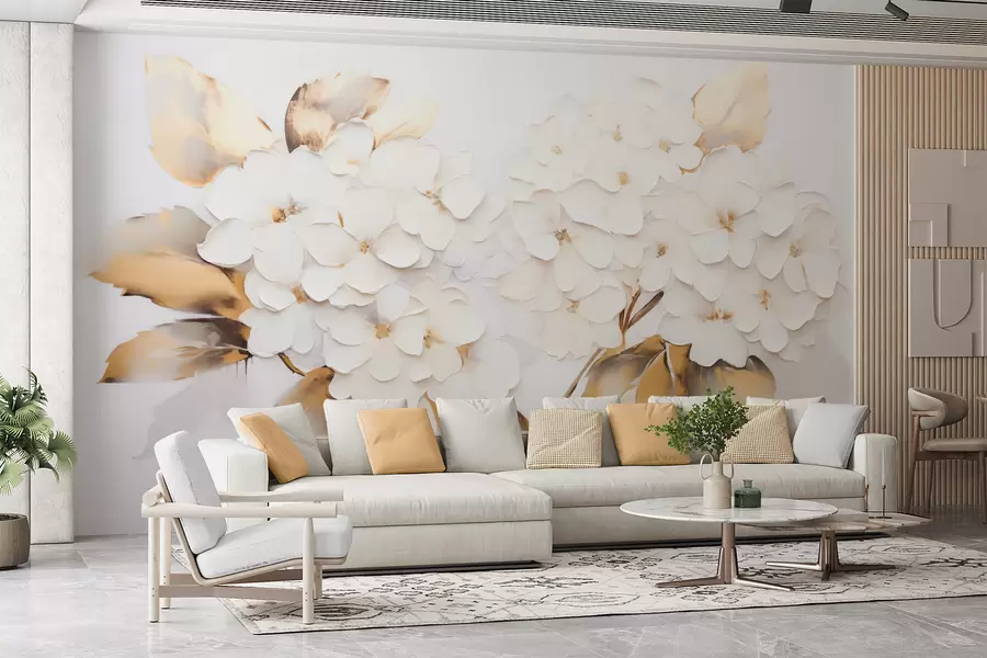 fotószőnyeg Luxus hortenzia sárga levelekkel w09711