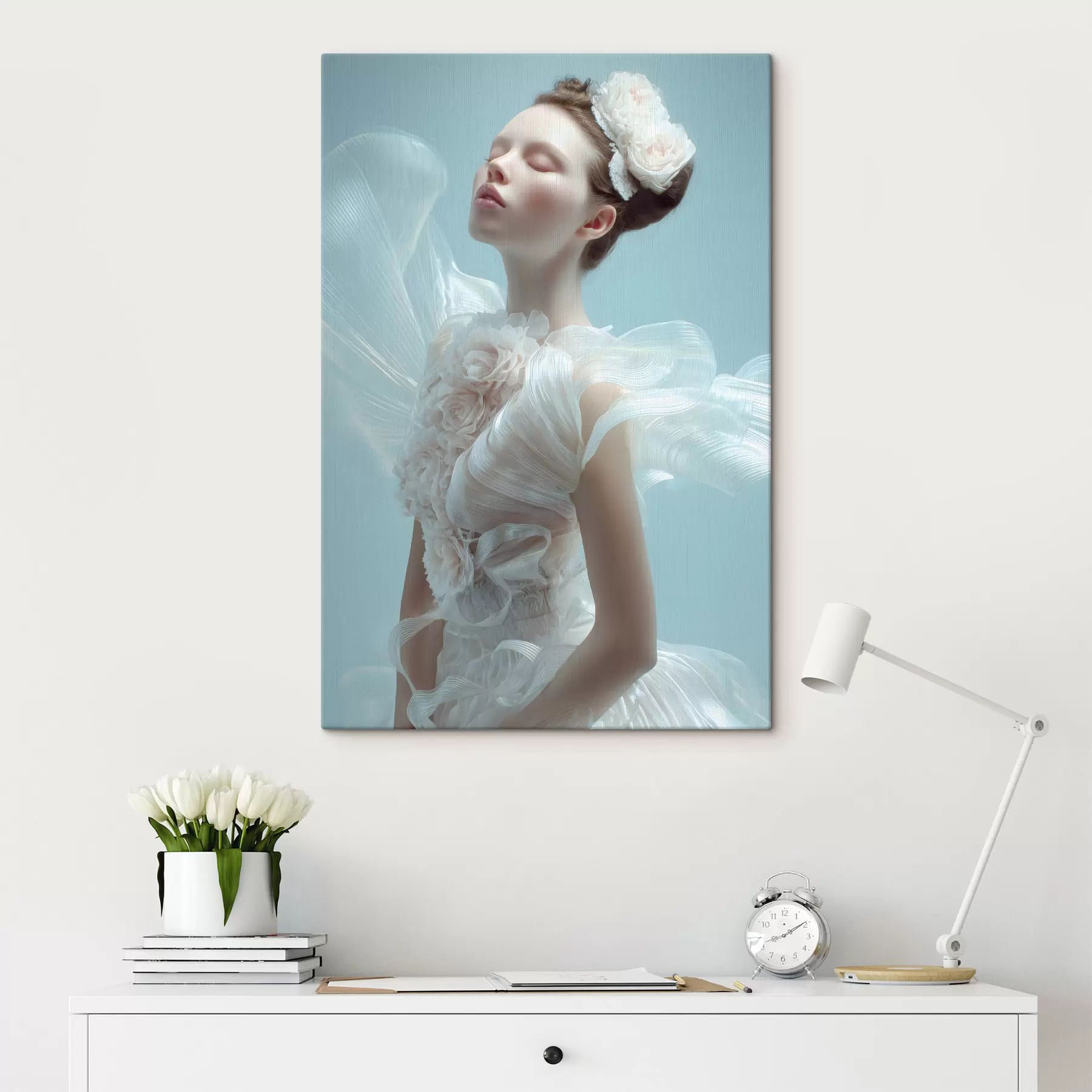 fotótapéta egy finom lány fehér ruhában s48287