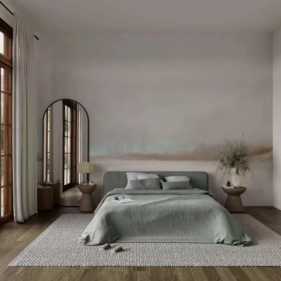 fotószőnyeg Ködös táj tóval és erdővel w05319