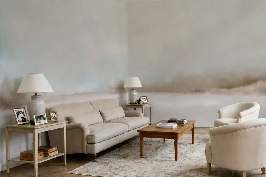 fotószőnyeg Ködös táj tóval és erdővel w05319