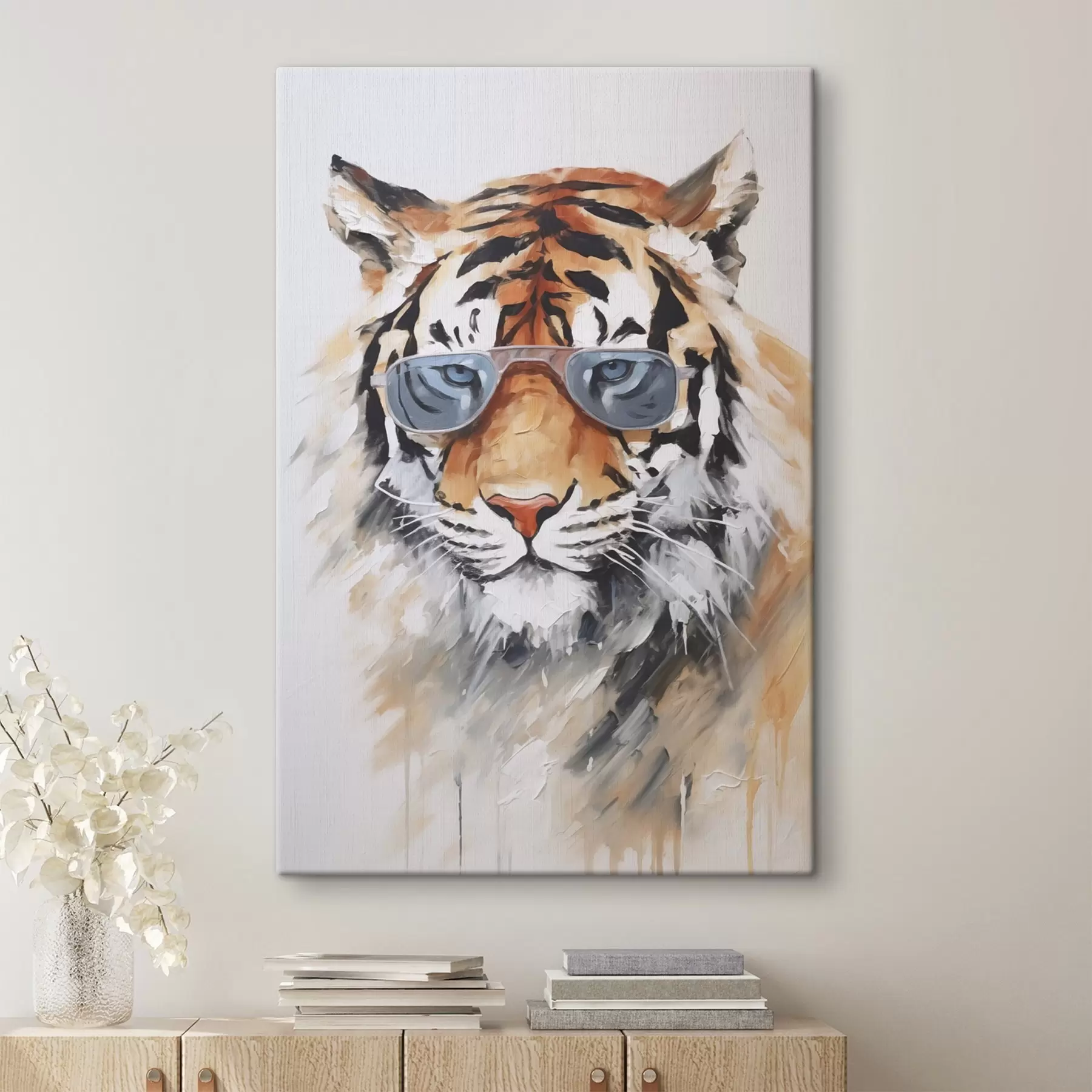 fotótapéta Tigris szemüvegben, utánzat festmény s48319