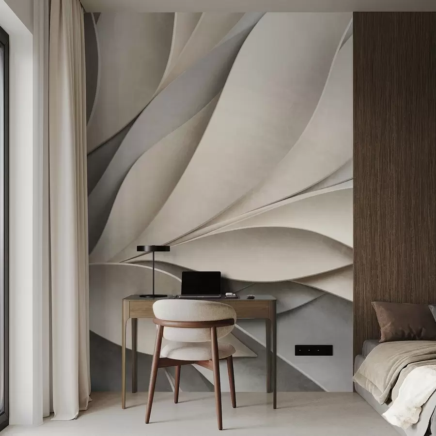 fotószőnyeg Absztrakt levelek bézs és szürke színben, texturált modern művészet w09769