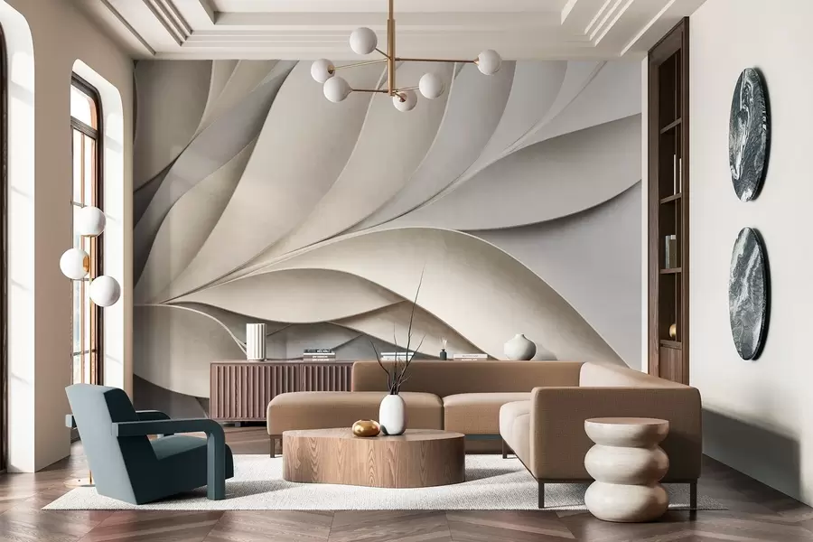 fotószőnyeg Absztrakt levelek bézs és szürke színben, texturált modern művészet w09769