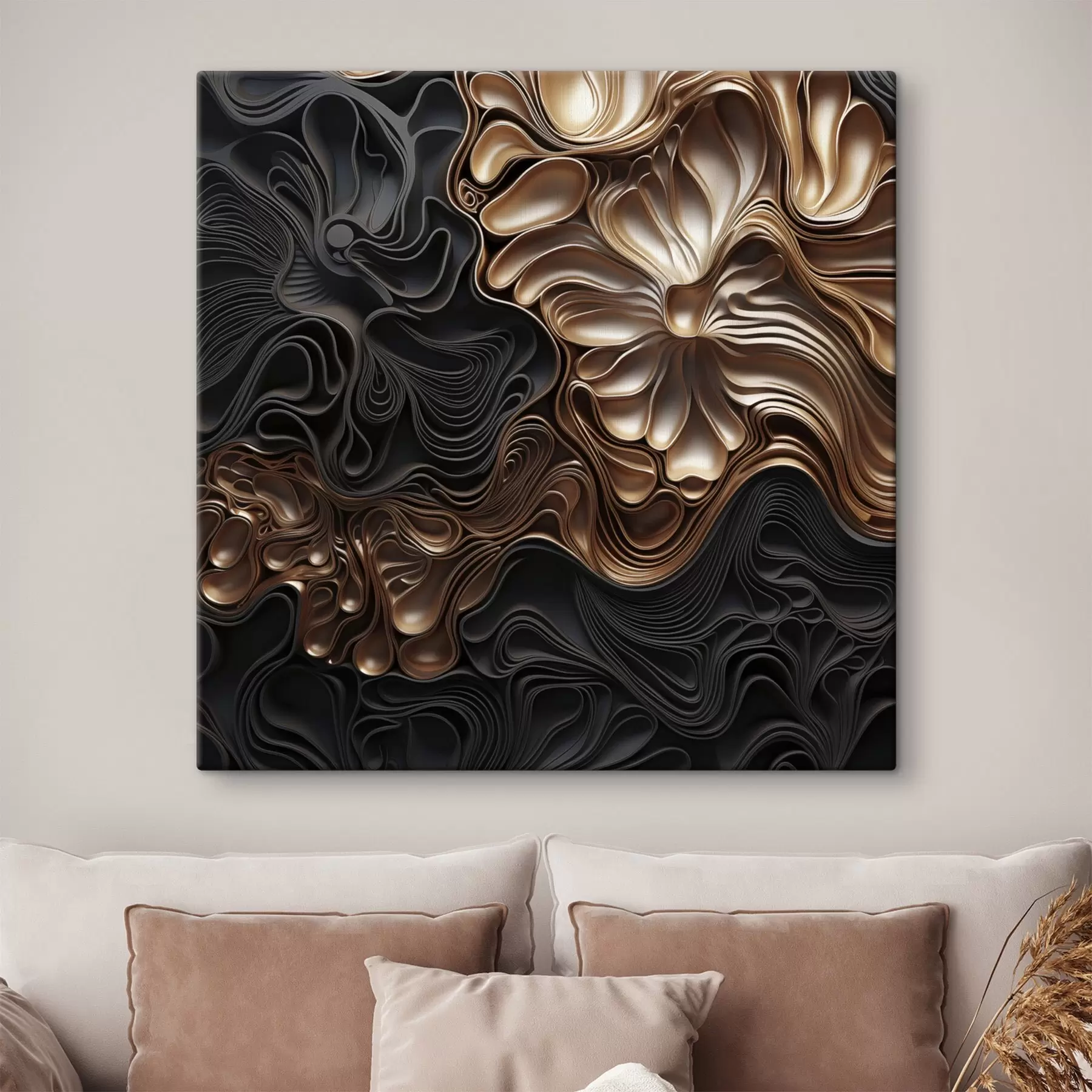 fotótapéta Absztrakt, áramló, organikus sötét formák, amelyek texturált modern művészetet teremtenek s48383