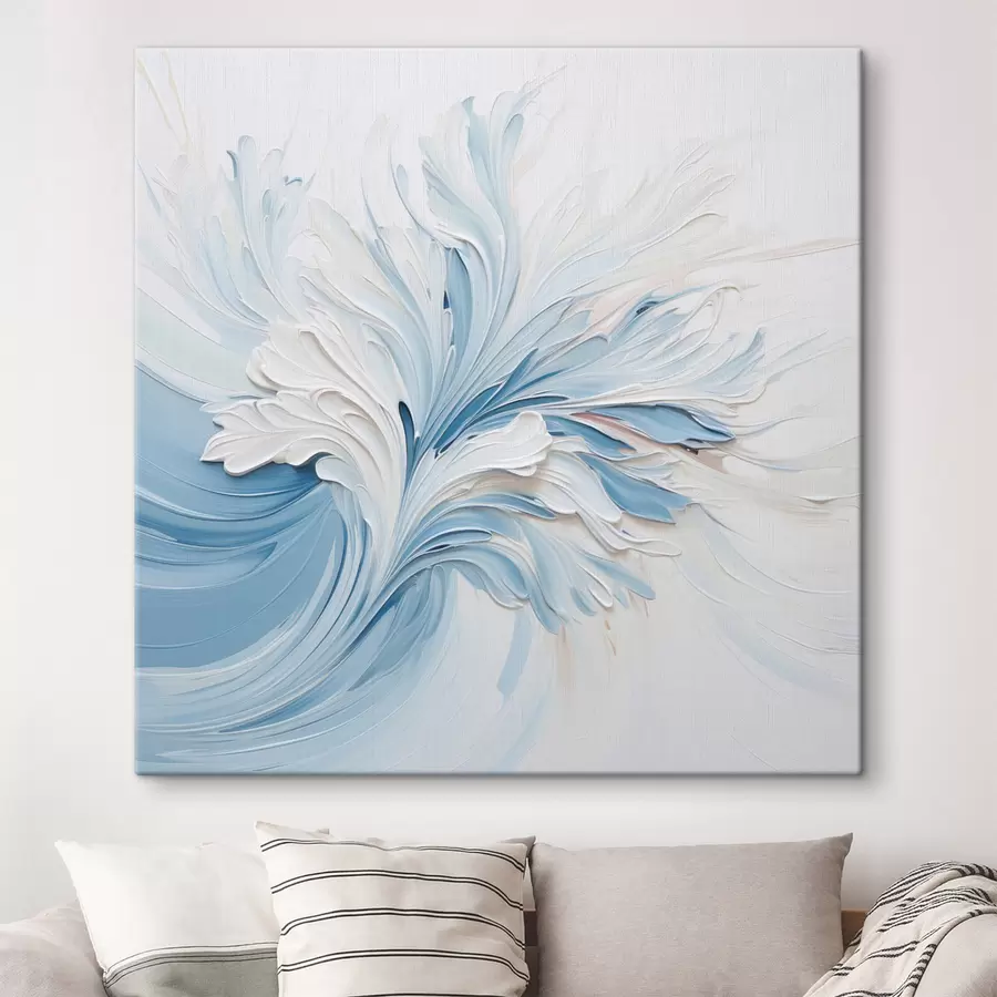 fotótapéta Fehér és világoskék absztrakt virágmotívum, texturált szirmokkal és kavargó vonalakkal s48395