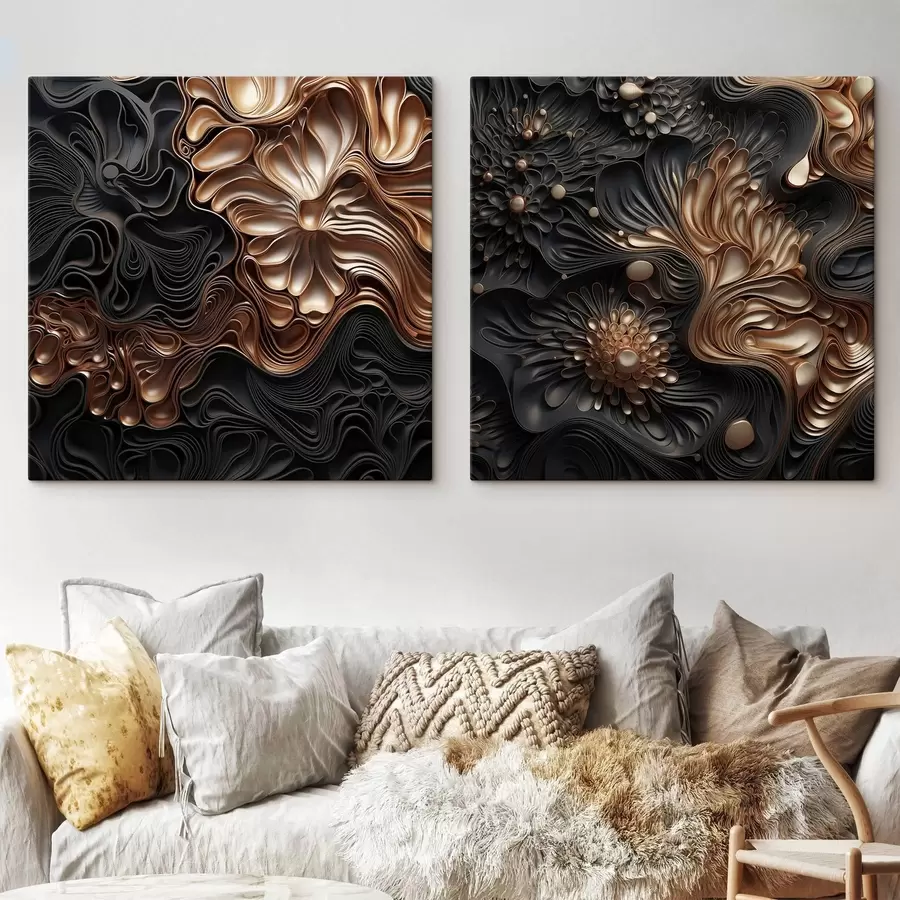 fotótapéta Absztrakt, áramló, organikus sötét formák, amelyek texturált modern művészetet teremtenek m30196