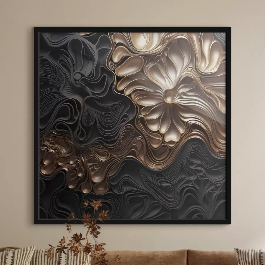 fotószőnyeg Absztrakt, áramló, organikus sötét formák, amelyek texturált modern művészetet teremtenek f48383