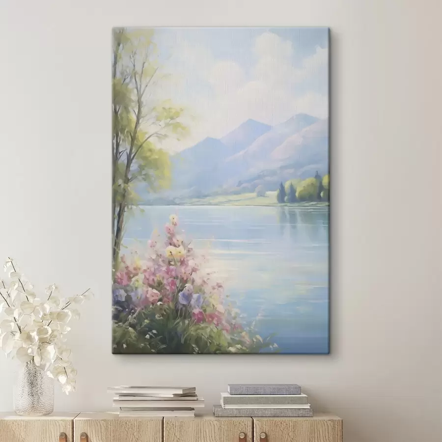 fotótapéta Festményen ábrázolt tóparti táj s48423