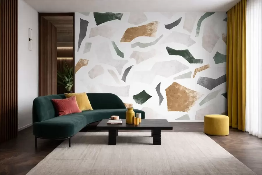 fotószőnyeg Absztrakt, texturált motívumok zöld és bézs árnyalatokban w05146