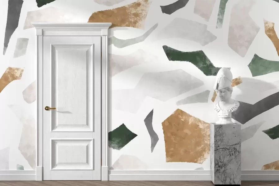 fotószőnyeg Absztrakt, texturált motívumok zöld és bézs árnyalatokban w05146