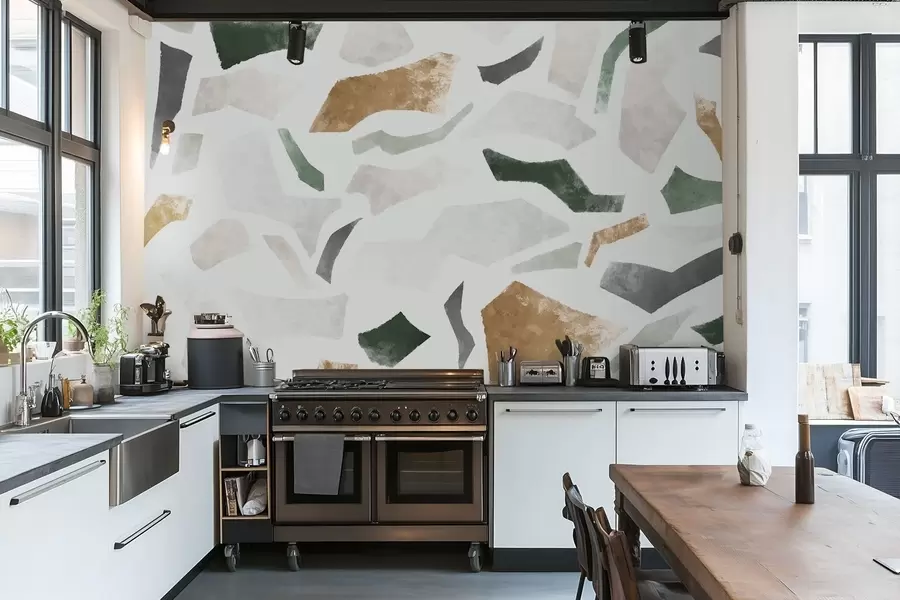 fotószőnyeg Absztrakt, texturált motívumok zöld és bézs árnyalatokban w05146