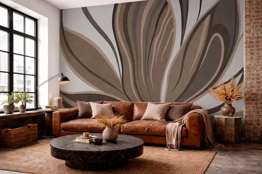 fotószőnyeg Stilizált virág, áramló vonalakkal, barna árnyalatokban w05147