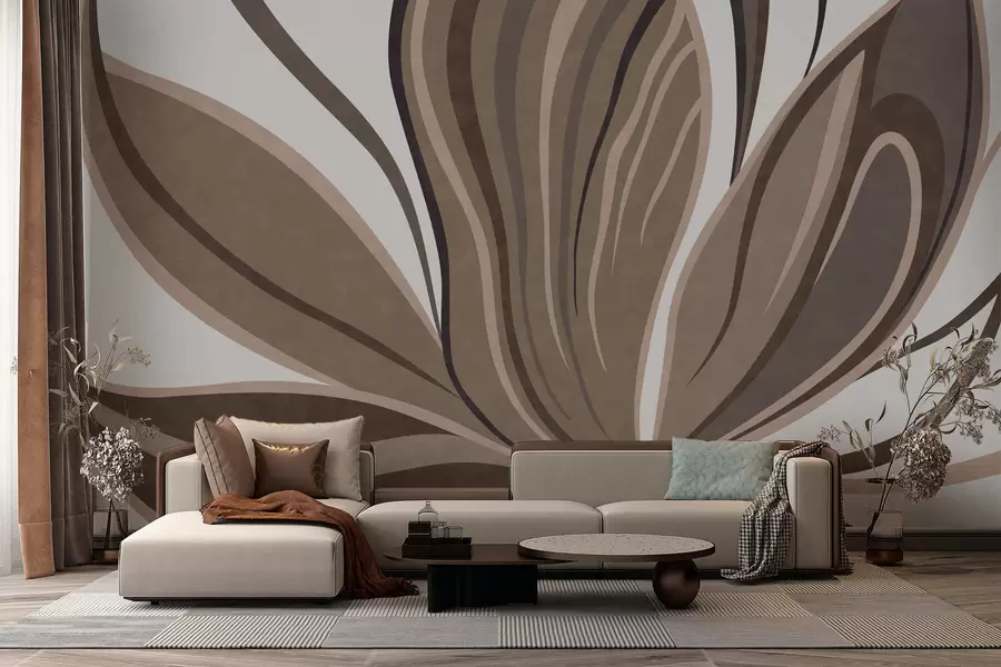 fotószőnyeg Stilizált virág, áramló vonalakkal, barna árnyalatokban w05147