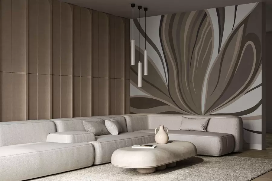 fotószőnyeg Stilizált virág, áramló vonalakkal, barna árnyalatokban w05147