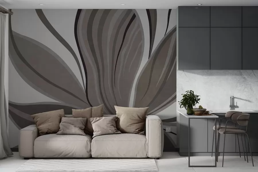 fotószőnyeg Absztrakt virág lágy vonalakkal, szürke-bézs árnyalatokban w05147v1