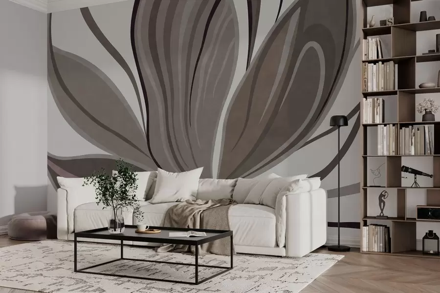 fotószőnyeg Absztrakt virág lágy vonalakkal, szürke-bézs árnyalatokban w05147v1