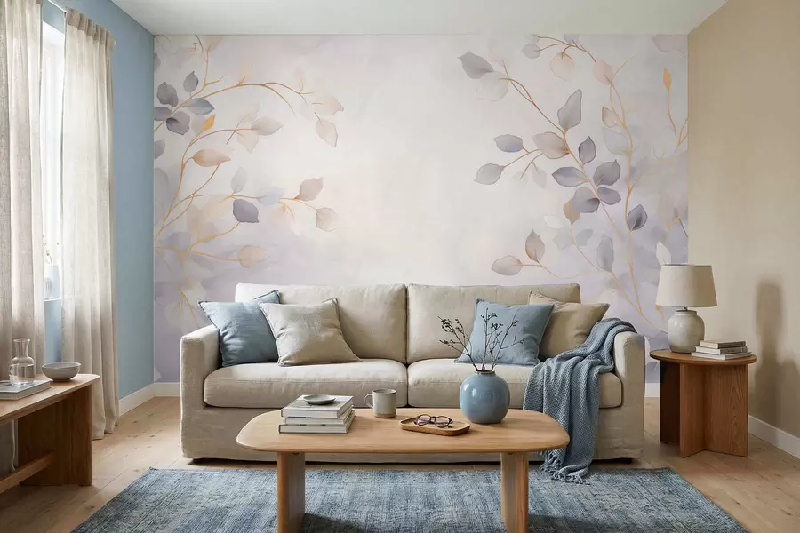 fotószőnyeg Finom, lombos ágak lágy, elmosódott háttér előtt w05296