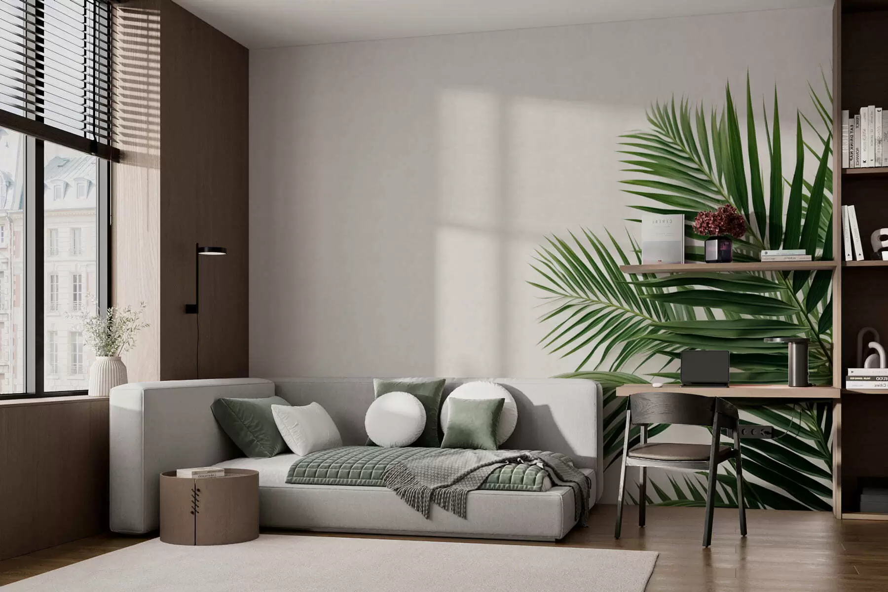 fotószőnyeg Zöld pálmalevelek világos háttér előtt w05391