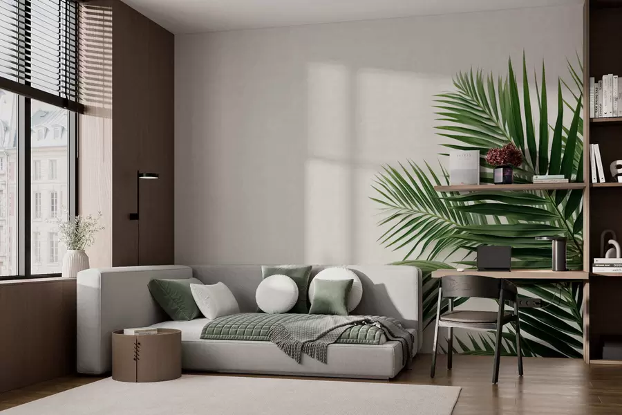 fotószőnyeg Zöld pálmalevelek világos háttér előtt w05391