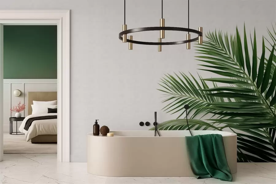 fotószőnyeg Zöld pálmalevelek világos háttér előtt w05391