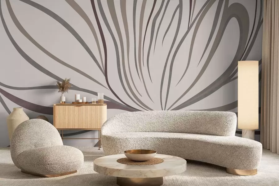 fotószőnyeg Absztrakt virág szürke és rózsaszín árnyalatú vonalakkal w05392