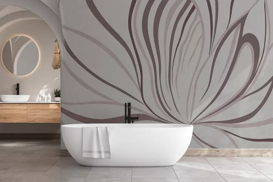 fotószőnyeg Stilizált virág lágy vonalakkal, rózsaszín-bézs árnyalatokban w05392v1