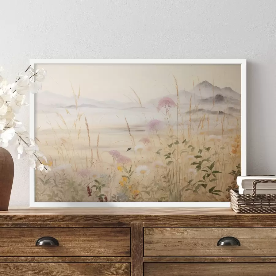 fotószőnyeg Bézs színű virágmező, réti fűfélék, finom táj f48480