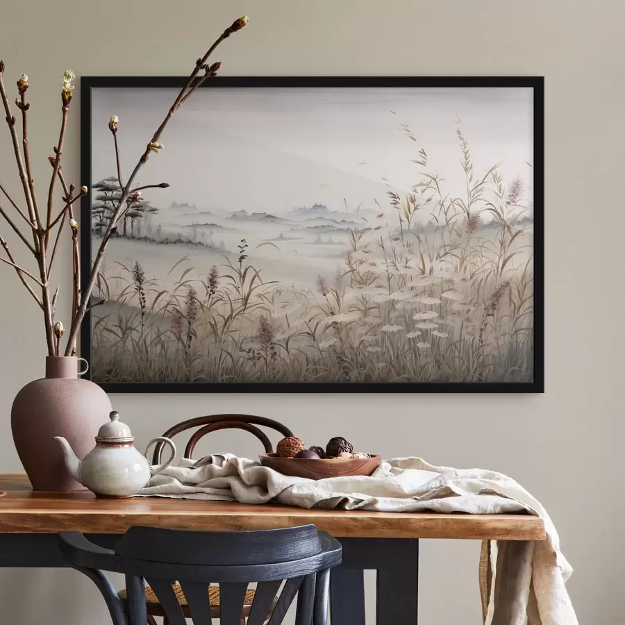 fotószőnyeg Ködös táj fűvel f48481